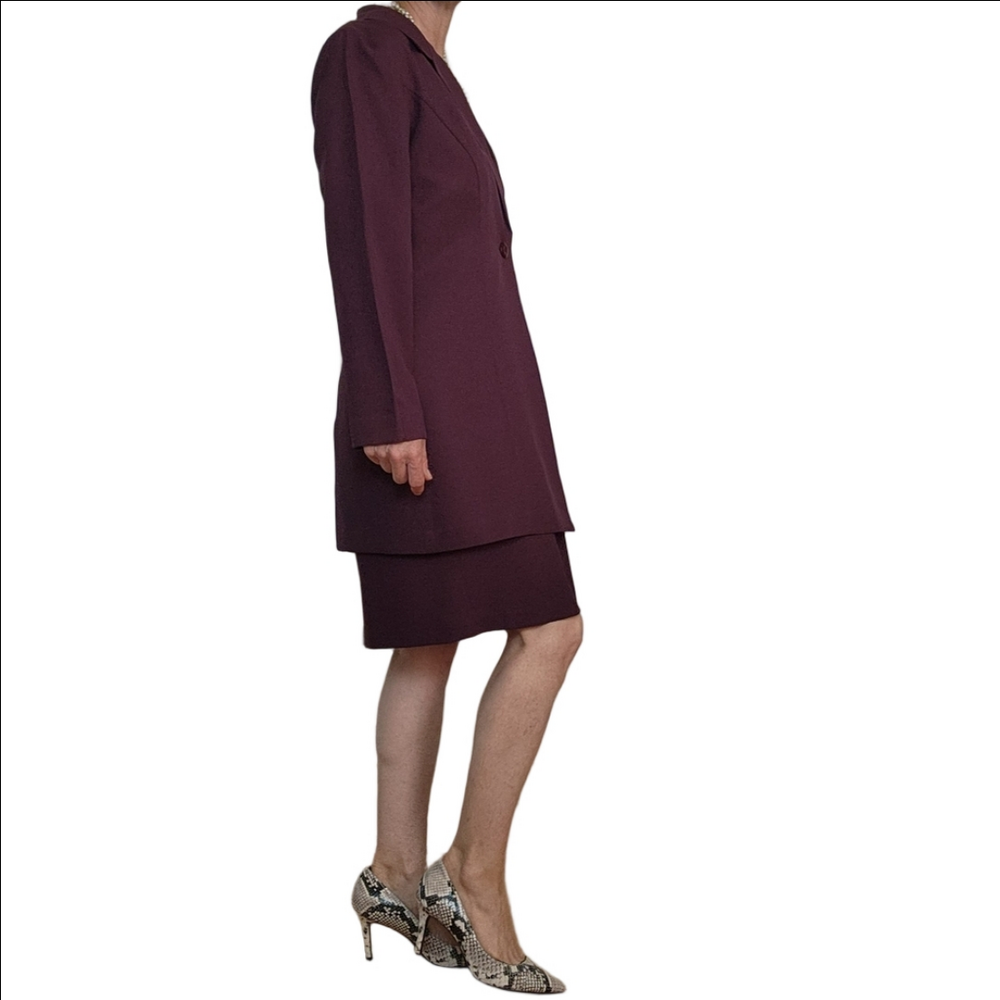Vintage Blazer and Dress Set Plum color Collared blazer Shift dress Tailored fit - Picture 5 of 16